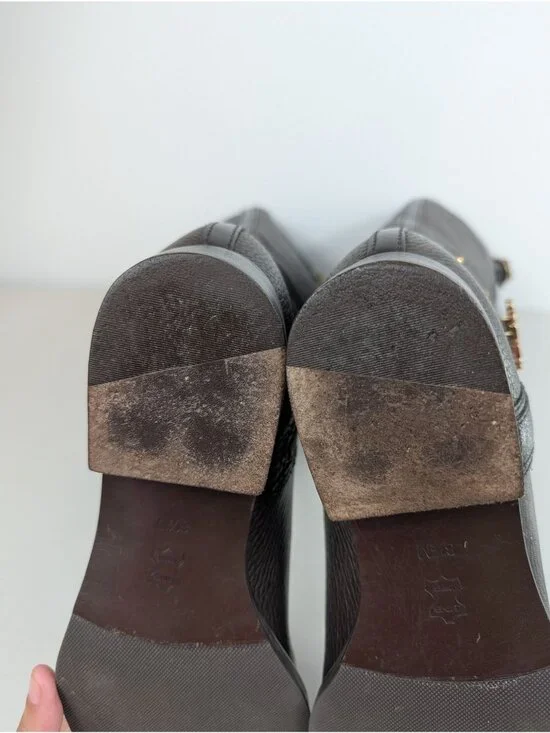 Tory Burch Elina Riding boots brown leather gold tone logo turnblock size 8.5 - Picture 9 of 10